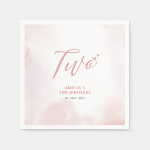 Two   Pink Heart & Watercolor Girl 2nd Birthday Napkin