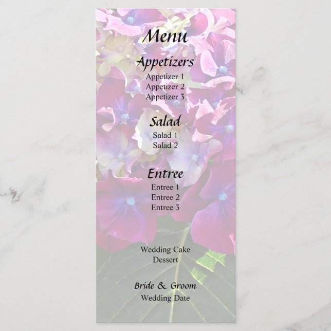 Two Pink Hydrangea Menu (Front)