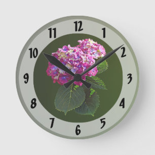 Two Pink Hydrangea Round Clock
