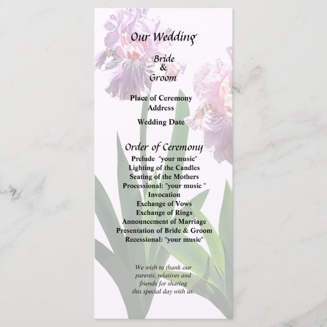 Two Pink Irises Programme (Front)