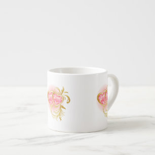 Two Pink Jewelled Hearts Espresso Cup