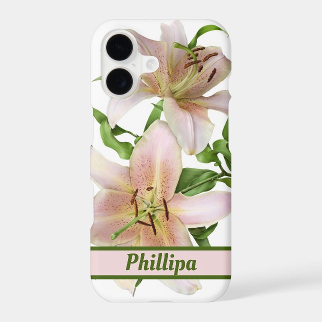 Two Pink Lily Flowers Botanical Art Personalised (Back)