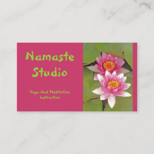 Two Pink Lotus Blossoms on Green Lilypads Business Card