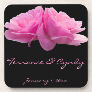 Two Pink Roses Personal Wedding Coaster