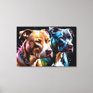 Two Pit Bulls portrait  Canvas Print