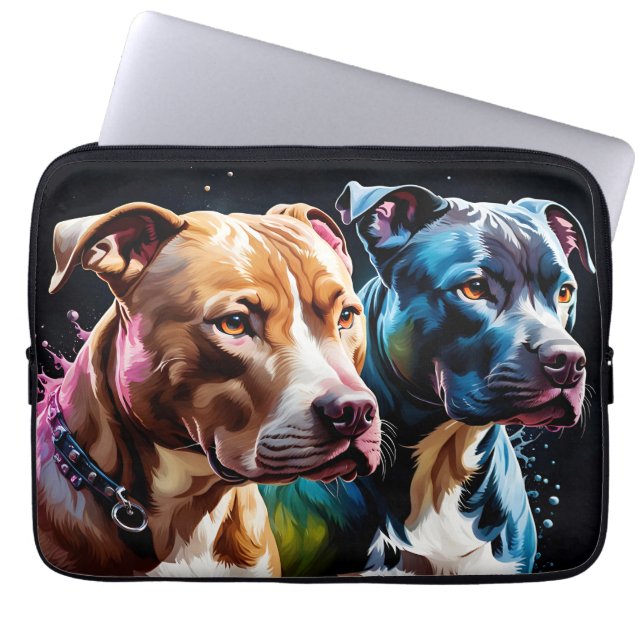 Two Pit Bulls portrait  Laptop Sleeve (Front)