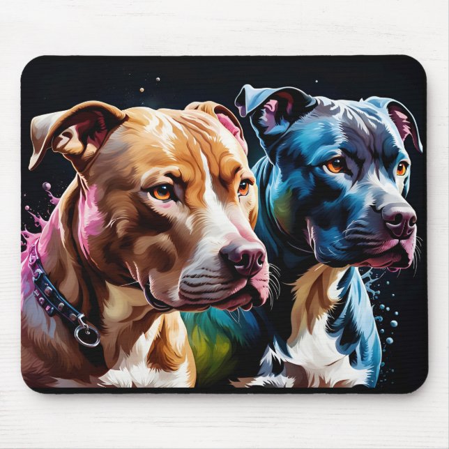 Two Pit Bulls portrait  Mouse Mat (Front)