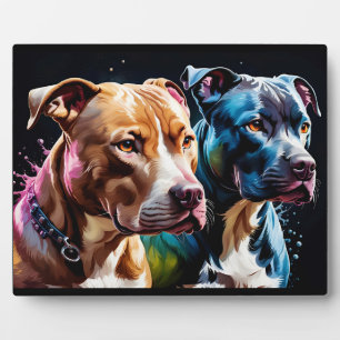 Two Pit Bulls portrait Plaque