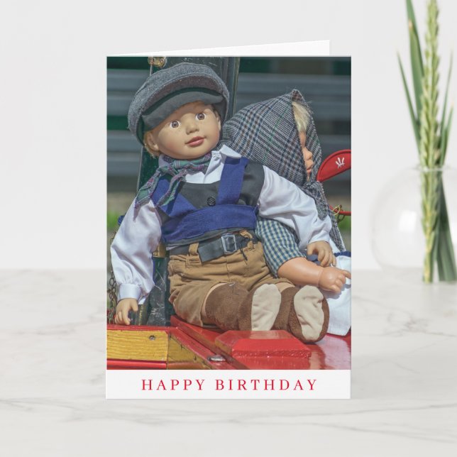 Two plastic dolls birthday card (Front)