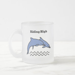 Two Playful Dolphins Surfing the Waves Frosted Glass Coffee Mug
