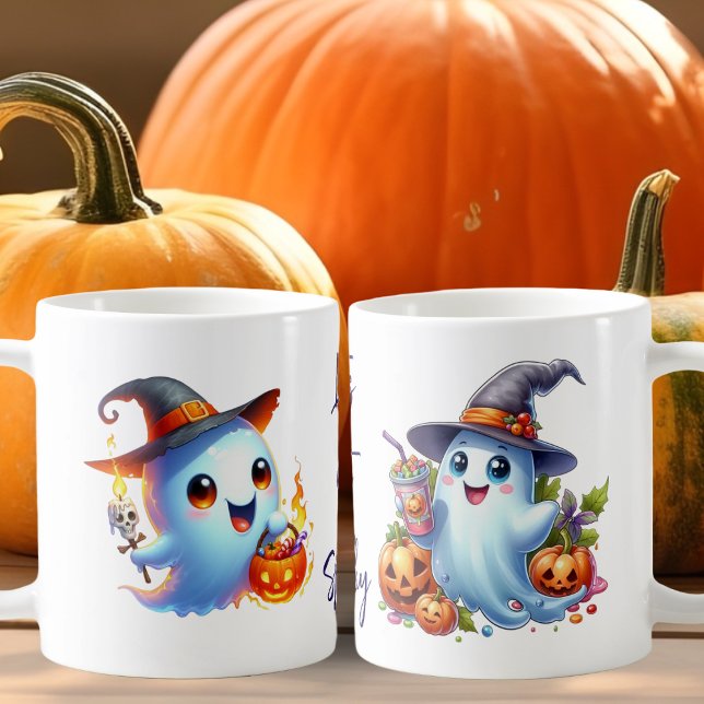 two playful ghosts dressed in witch hat coffee mug (Creator Uploaded)