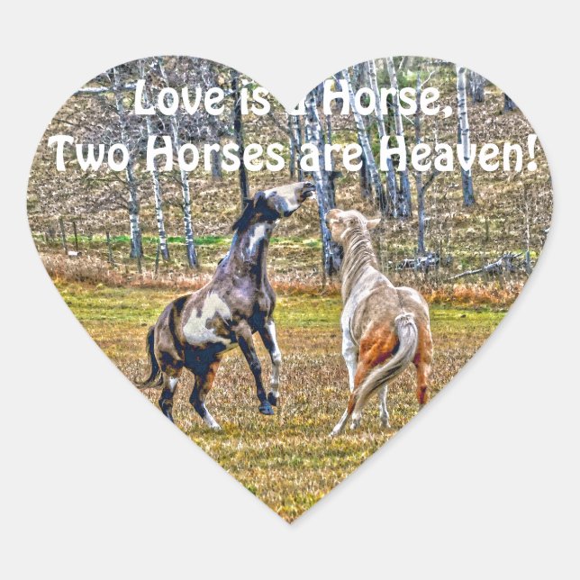 Two Playful Pinto Paint Horses Equine Art Design Heart Sticker (Front)