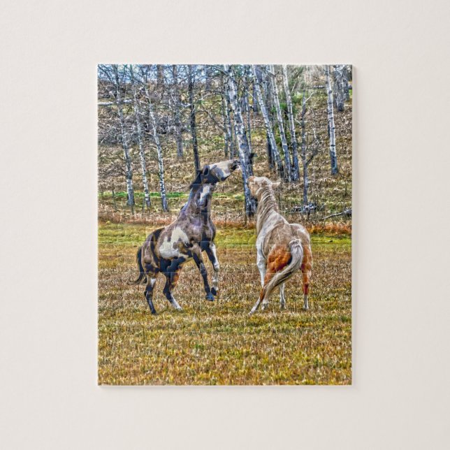 Two Playful Pinto Paint Horses Equine Art Design Jigsaw Puzzle (Vertical)