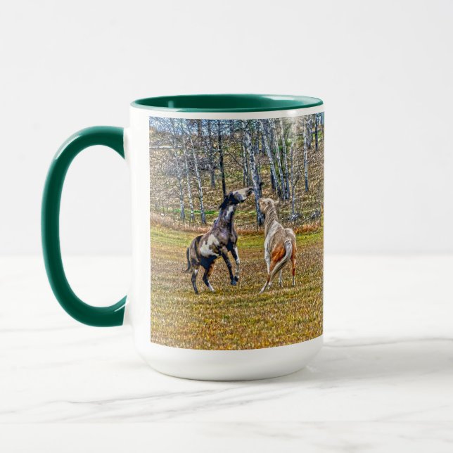 Two Playful Pinto Paint Horses Equine Art Design Mug (Left)