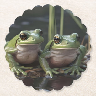 Two Plump Green Frogs At The River, Paper Coaster