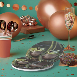Two Plump Green Frogs At The River, Paper Plate
