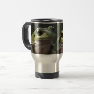 Two Plump Green Frogs At The River, Travel Mug