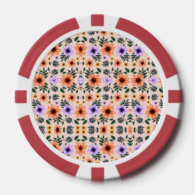 Two poker chips are shown each featuring a floral (Front)