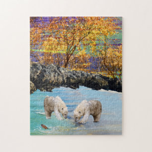 Two Polar Bear Cubs Looking For Fish, Jigsaw Puzzle