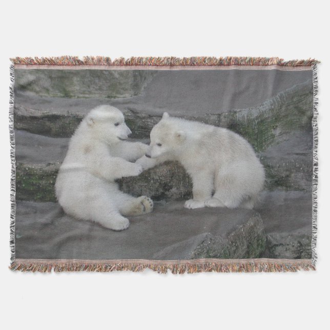 Two Polar Bear Cubs Throw Blanket (Front)