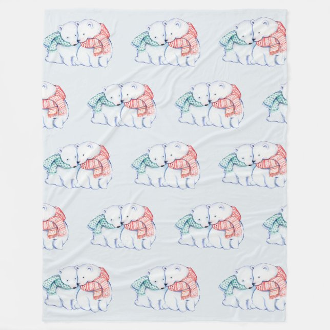 Two Polar Bears Fleece Blanket (Front)