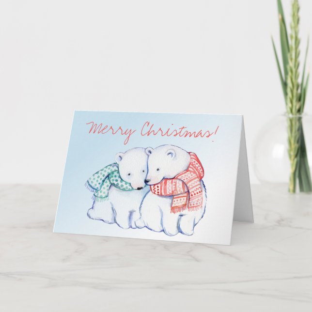 Two Polar Bears Merry Christmas Greeting Card (Front)