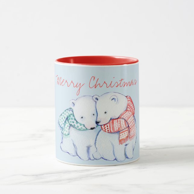 Two Polar Bears Merry Christmas Mug (Center)