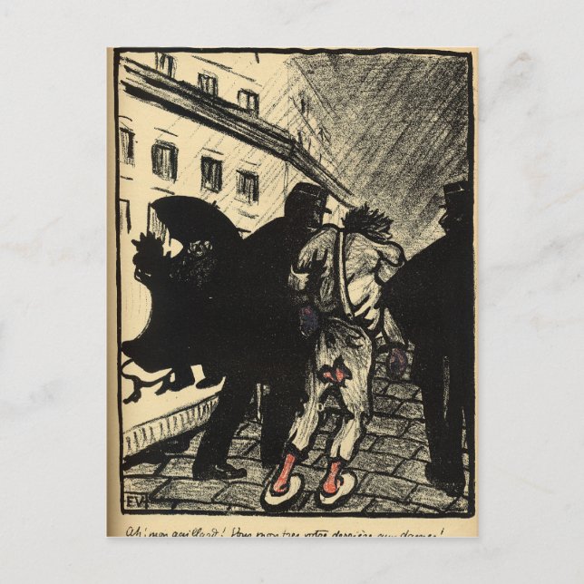 Two policemen take away a tramp dressed in rags postcard (Front)