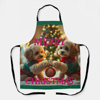 TWO POODLES CELEBRATING CHRISTMAS APRON