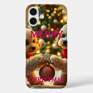 TWO POODLES CELEBRATING CHRISTMAS iPhone 16 PLUS CASE