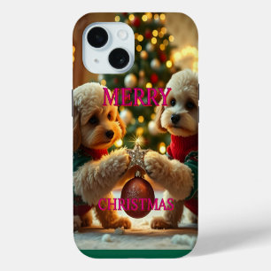 TWO POODLES CELEBRATING CHRISTMAS iPhone 15 CASE
