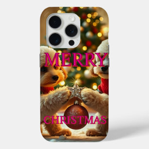 TWO POODLES CELEBRATING CHRISTMAS iPhone 15 PRO CASE