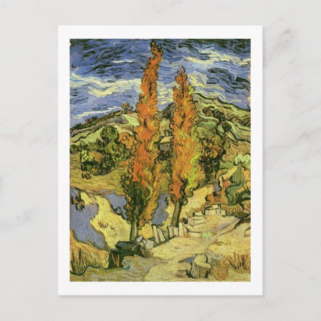 Two Poplars on a Road, Van Gogh Fine Art Postcard (Front)