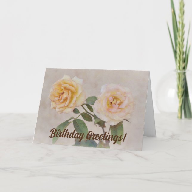Two Pretty Roses Birthday Greeting Card (Front)