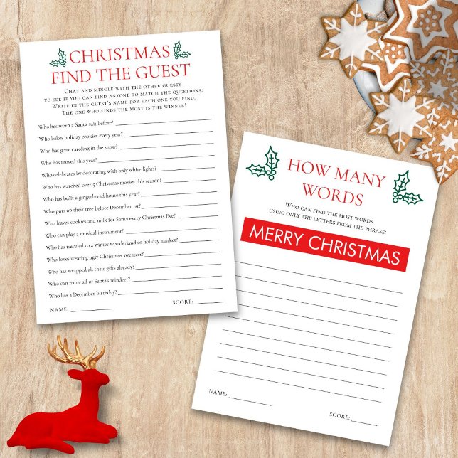 Two Printable Christmas Games Card (Front and back view)