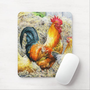Two Proud Barn Roosters Mouse Mat