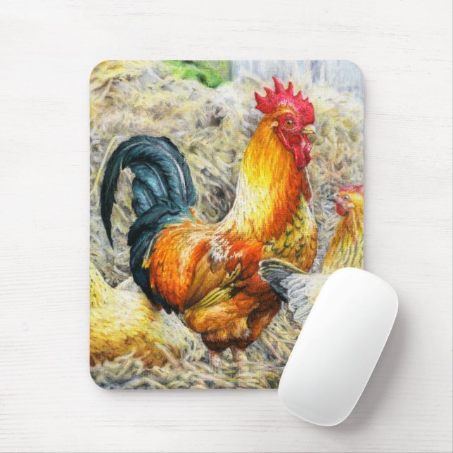 Two Proud Barn Roosters Mouse Mat (With Mouse)