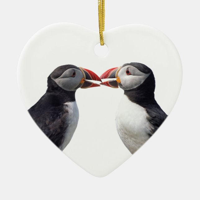 Two puffins ceramic tree decoration (Front)