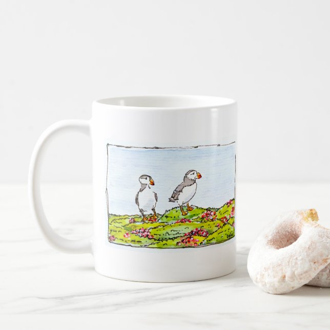 Two Puffins Coffee Mug (With Donut)