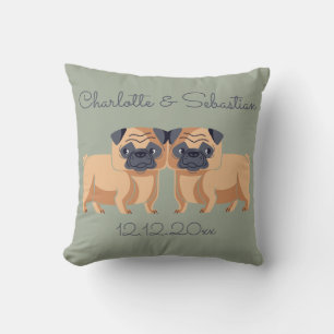 Two Pug Dogs Personalised Wedding Cushion