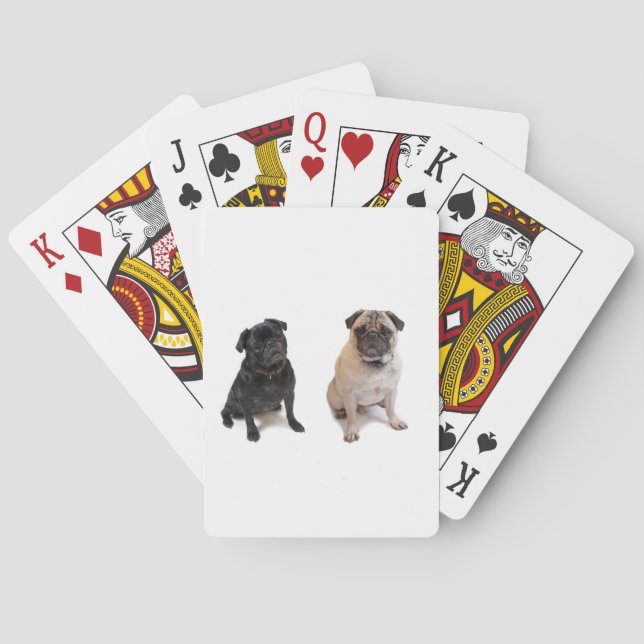 Two pugs one beige one black playing cards (Back)