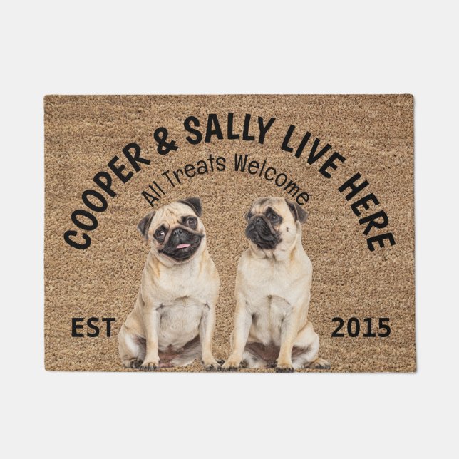 Two Pugs Personalised Dog Lover  Doormat (Front)
