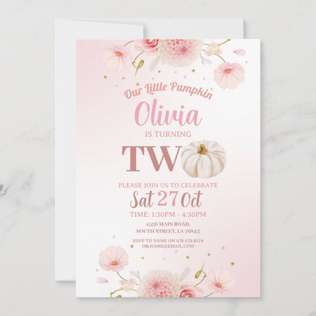 Two Pumpkin Girls Pink Birthday Party Fall Autumn  Invitation (Front)