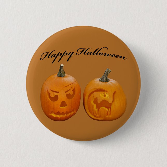 Two Pumpkin Happy Halloween 6 Cm Round Badge (Front)