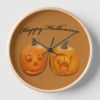 Two Pumpkins Happy Halloween Clock