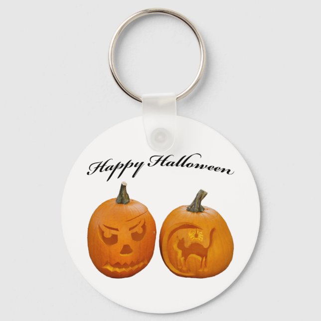 Two Pumpkins Happy Halloween Key Ring (Front)