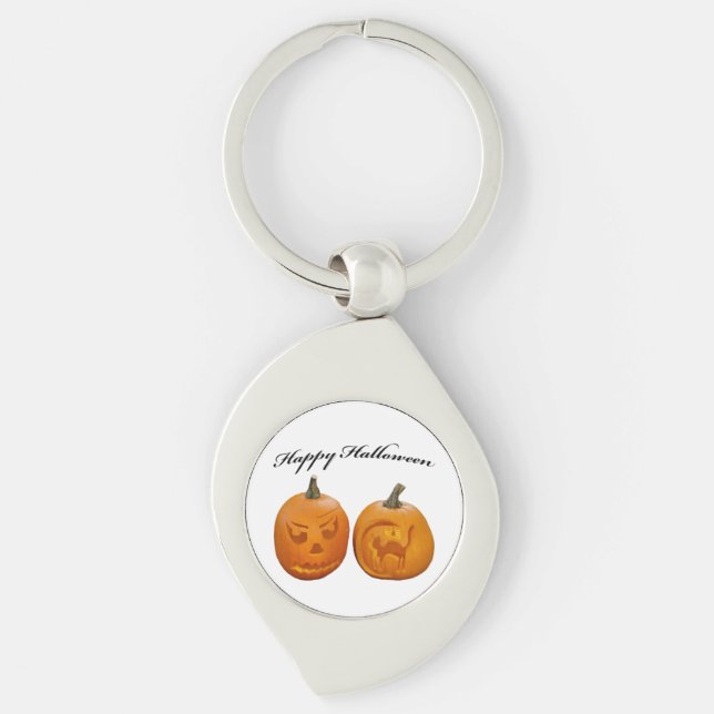 Two Pumpkins Happy Halloween Key Ring (Front)