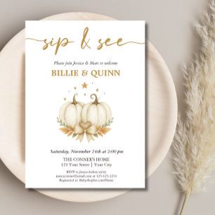 Two Pumpkins on their way Twin Baby Sip And See  Invitation