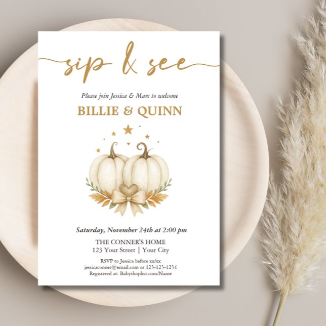 Two Pumpkins on their way Twin Baby Sip And See  Invitation (Creator Uploaded)