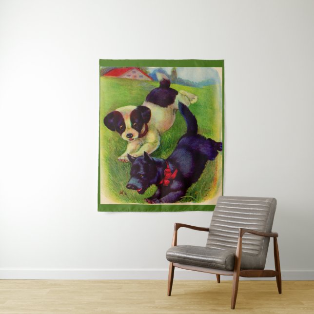 two puppies, one a Scottie dog print Tapestry (In Situ)